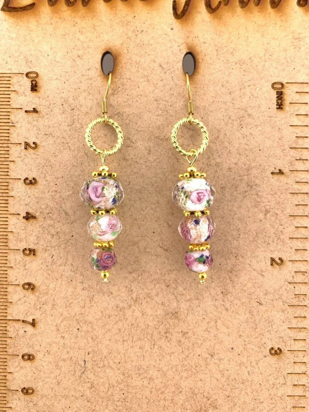Rose Flower Facet Cut Glass Lampwork Bead Elegant Handcrafted Earrings LR217